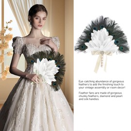 Vijiv Vintage Bridal Feather Bouquet for Wedding Bride 1920s Large Ostrich Feather Fan Peacock Bridesmaid Bouquet 20s Gatsby Wedding Bouquet Flapper Accessories