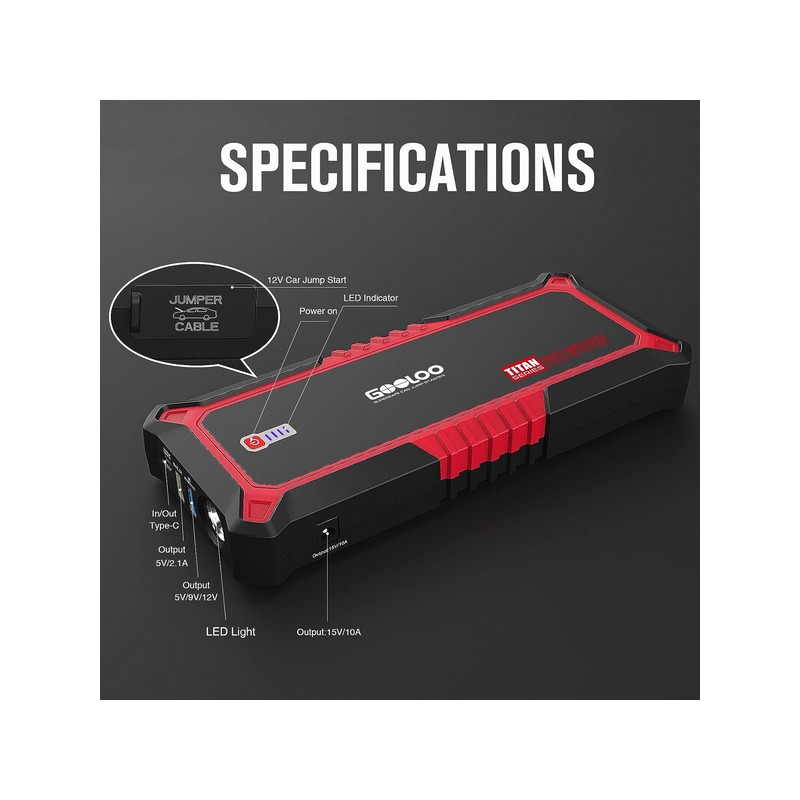 GOOLOO Upgraded GP3000 Jump Starter 3000A Peak Car Starter 12V
