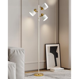 OYEARS Floor Lamp for Living Room Bright Lighting Tall Modern Industrial Vintage Standing Corner Lamps LED Metal Light Office Bedroom Study Gold Black Cream Matte Accent (3-Light, Cream)