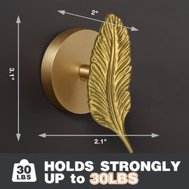 MEAKEO Leaf Wall Hook, Solid Brass Heavy Duty Vintage Plant Hook. Used for Hanging Clothes, Hats, Towels, Bags, Organizing Decorative Wall Hooks