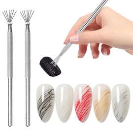 WOKOTO 2 PCS Stainless Steel Nail Art 7-Pin Brush Pen For Nail Art Lines Designs Brush Tools Customizable Tips For Line Patterns Nails Liner Nail Brush Lines Design And Marbling Effects Brush Tools