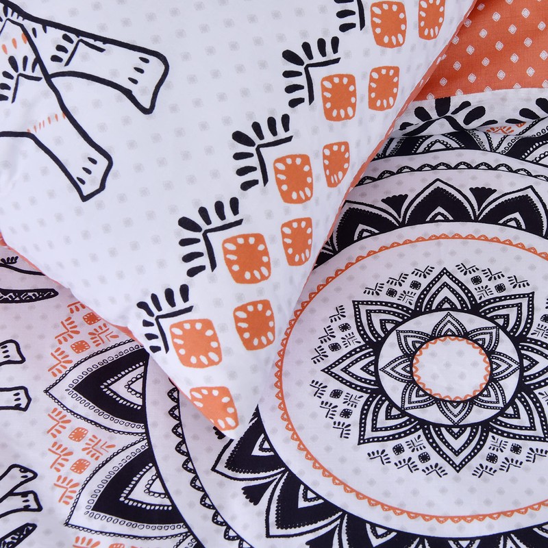 Sleepdown Tribal Elephant Mandala White Rust Orange Reversible Duvet Cover