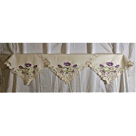 Doily Boutique Fireplace Mantel Runner with Purple Poppy Flowers on Ivory Material Handmade Size 84 x 27 inches