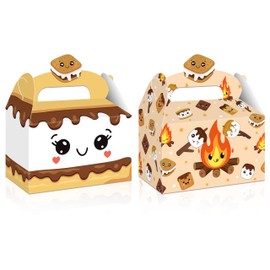 S'mores Treat Boxes 12pcs Cute Campfire Themed Party Favor Boxes for Bonfire Camping Party, Camper Birthday, Baby Shower Dessert and Goodie Boxes