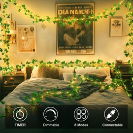 OMIKA Vine with Fairy Lights Plug in, 66FT 200 LED Ivy String Lights Connectable with Remote, Leaf Light Waterproof for Bedroom, Room, Wall, Garden, Party, Wedding Decor (Warm White)