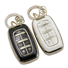 2pcs Key Fob Cover Fit for Chrysler Pacifica 2017-2023 Key Fob Protector for Voyager 2021-2023 7 Buttons (Black White)