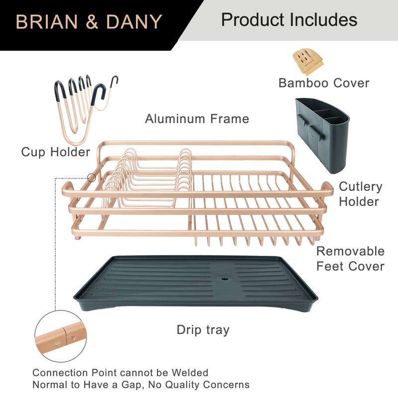 BRIAN & DANY Aluminum Dish Drying Rack, Dish Racks for
