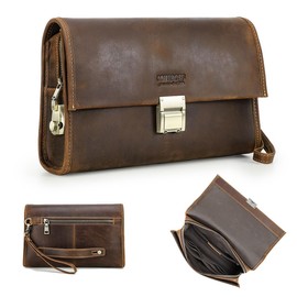 Contacts Code Lock Clutch Bag for Men Leather Anti Theft Wrist Clutch Wallet Large Purse Card Organizer Phone Holder Checkbook Handbag Travel Organizer