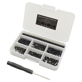 300pcs M1.4 Series Cell Phone Screws Set for Android Smartphone, Phillips Wafer Head, Black Zinc, 6 Size, with Screw Driver