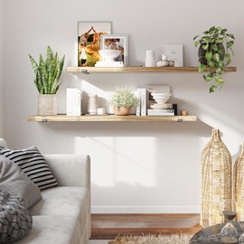 Wallniture Forte 60"x11.5" Rustic Floating Shelves for Wall, Wall Shelves for Bedroom, Heavy Duty Brackets with 1.5" Thick, Book Shelf for Wall, Office & Kitchen Wall Shelf, Burnt, Wood, 1 Pc