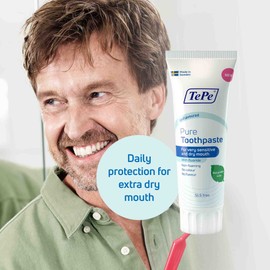 TePe Pure Toothpaste, unflavoured, very gentle everyday fluoride toothpaste for very sensitive gums and dry mouth, age-appropriate fluoride level