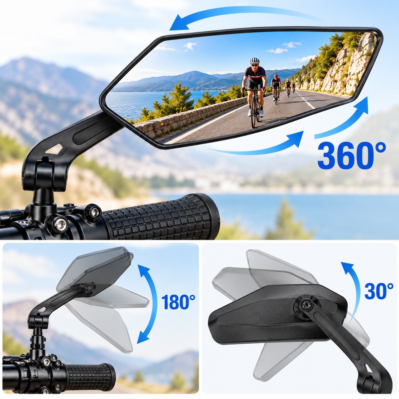 Adjustable Bicycle Rearview Mirror for Handlebar Mounting – Wide-Angle Rear
