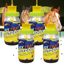 4 Pack Reusable Fly Traps Jar Outdoor with Bait Refill, Fly Gnat Catcher Killer, Flies Insect Bug Control to Repellent Fruit Fly for Patio