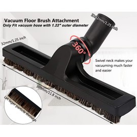 32mm 1 1/4 inches Hardwood Floor Brush 1.25inch Vacuum Brush for Shop Vac Accessories Multi Surface Vacuum Attachments 360 Degrees Swivel Head Hard Floor Brush
