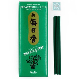 Nippon Kodo Morning Star Cedarwood Japanese Incense - 200 Stick Box with Ceramic Holder