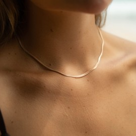 Made by Nami Snake Design Necklaces 3 mm Minimalist Snake Chain with Strong Lobster Clasp Choker Necklace Women Stainless Steel Link Chain Gift for Her, Stainless Steel