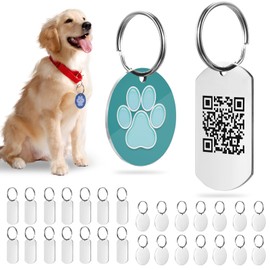 30 STK Edelstahl Anhänger Blanko Hundemarken, Metall Edelstahl Schlüsselanhänger Rohlinge, Leere Anhänger Beschriftbar Gravur für DIY Cat Dog Tags, + 30 Schlüsselringe (15 runde, 15 rechteckige)