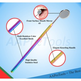 AAProTools 4 Pcs Multi Rainbow Basic Economy Professional Dental Hygiene Plaque Remover Set, Dental Scaler Explorer Excavator Mouth Mirror Tweezer Plier w/Case Instruments Home College Use for Adults