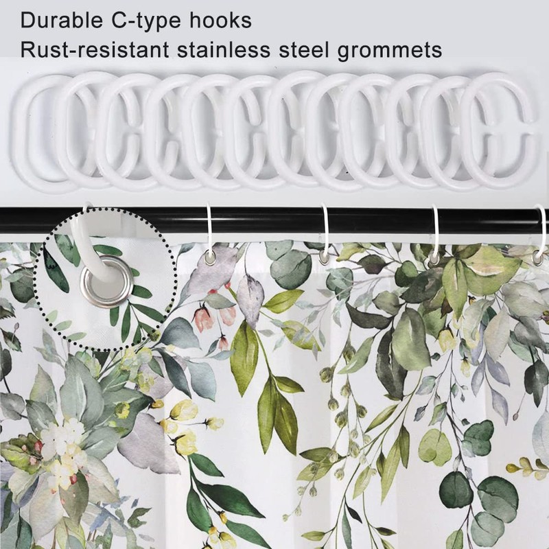 Ruelvth Short Shower Curtain, Waterproof Spring Green Eucalyptus Shower Curtain