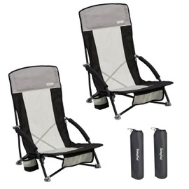 SUNNYFEEL Folding Beach Chair, High Back Beach Chairs for Adults, Lightweight Portable Camp Chair 300lbs Heavy Duty with Carry Bag, Cup Holder for Outdoor Travel Picnic Concert, 2 Pack, Black