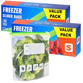 Slider Ziplock Freezer Bags 60pcs, Food Storage Bags BPA Free Sandwich Bags Reusable Zip Seal Plastic Bags with Expandable Bottom for Food, Meat, Grains, Fruits, Vegetables (Quart / 1L)