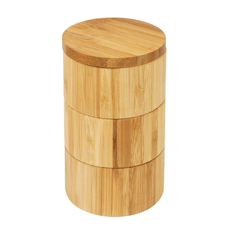 woodluv 3-Tiered Wooden Spice Storage Box With Rotating Removable Lid