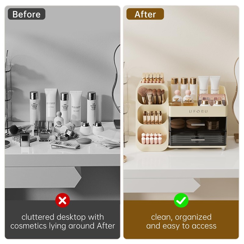 UFORU Makeup Organizer for Vanity with Brush Holder, Countertop Skincare