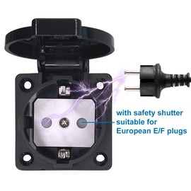 Waterproof IP44 European Socket for Type E/F Plug, 16A, Dustproof, Rainproof German/French Industrial Socket with Cover (Pack of 1)