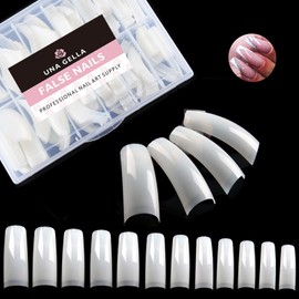 UNA GELLA Natural French Nail Tips 500pcs Acrylic Fake Nails Coffin Square Nails Tips for Acrylic Nails French False Nails For Nail Extension Nail Art, Home DIY Nail Salon 12 Sizes False Soft Gel Tips