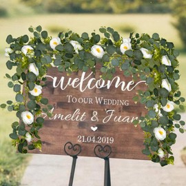 Zaphyron 2 Stück Künstliche Blumengirlande 1,8m Eukalyptu Kunstblumen Girlande eukalyptus deko Hängend Weiß Rosen Girlande Seidenblumen für Hochzeit Blumenwand Esstisch Garten Weihnachts Frühlingsdeko