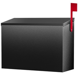 VERSASKY Wall-Mount Mailbox for Outside, Large Capacity Rust-Proof Mail Box with Stay-Open Lid & Red Flag Kit, Galvanized Steel Weather-Resistant Post Box for House Outside, 15"x4.7"x10.5", Black