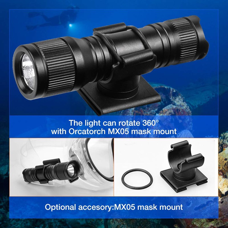 ORCATORCH D560 Mini Scuba Dive Light Headlamp 650 Lumen Mask