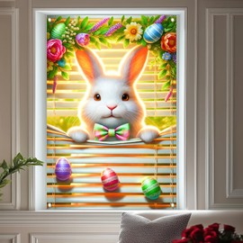 BlissYard Easter Window Banner 31 x 47 Inch Cute Bunny Eggs Easter Decoration Rabbit Window Cover Backdrop for Glass Windows Posters Outdoor Outside Indoor Decor Party Supplies