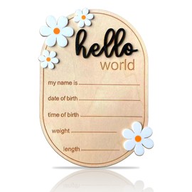 Hello World Newborn Sign, Baby Announcement Sign, Hello World Signs, Newborn Signs Announcement Board for New Baby, Wooden Birth Name Board Decor, Welcome Arrival for Nursery Hospital Girl Boy(Black)