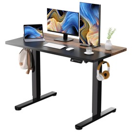 JYLH JOYSEEKER Black Standing Desk, 48 X 24 Inch Adjustable Height Electric Desk, Sit Stand Desk with 2 Hooks, Ergonomic Rising Desk with Splice Board，Black & Rustic Brown