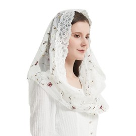 YuRongsxt Catholic Veils for Women Mass Lace Rose Embroidery Infinity Shape Mantilla Veil Head Covering M3 (Ivory)