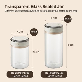 KIGI Glass Coffee Canister for Ground Coffee with One-Way CO2 Valve and Freshness Tracker,Airtight Coffee Bean Storage Containers (1.1L/34OZ)