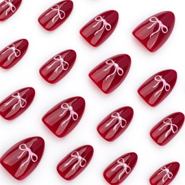 Press on Almond Nails Short Length Glossy Full Cover Acrylic Almond Shaped False Nails with Designs Artificial Almond Fake Nails with Charms Glue Stick on Fingernails for Women Girls(JP3639)