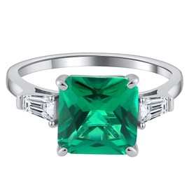 Created Green Emerald Ring for Women Sterling Silver 4 Ct Gemstone Engagement Rings for Women | May Birthstone or Bridal by Ginger Lyne |Faux Gem Stone Simulated Promise Bridal Jewelry