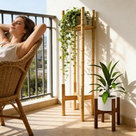 Soporte para Plantas Estante De Madera Con Ancho Ajustable,Estante Para Plantas De Interior Para Sala Balcón Jardín Y Exhibición De Flores, Para Macetas De 20 A 30 Cm De Ancho