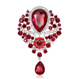 Axmerdal Wedding Bridal Big Crystal Rhinestone Bouquet Brooch Pin for Women (red)