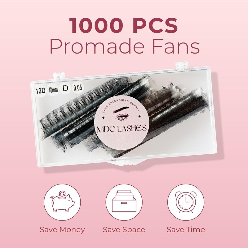 MDC LASHES Promade Eyelash Fans 1000 Fans 5D-20D Premade Volume