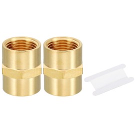 PATIKIL Brass Pipe Fittings Coupler, 2Pcs 3/8" x 3/8" NPT NPT Female Thread Brass Hex Nipple Coupling Reducer Adapter Tubing Connector Adaptor with PTFE Tape for Water, Air, Oil, Gas Line