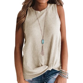 IWOLLENCE Womens Waffle Knit Tunic Casual Blouse Sleeveless Cute Twist Knot Tank Tops Oatmeal, M