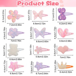 Tyqour 24 Stück Glitzer Haarspangen Mädchen Krone Stern Herz Schmetterling Haarspangen Glitzer Haarklammern Süße Kinder Haarclips Haarstyling Hair Accessoires Haarschmuck für Mädchen Kinder Damen