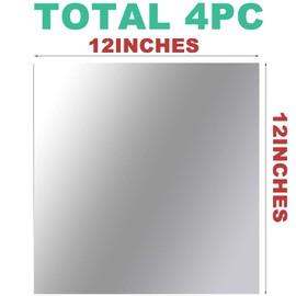 4 Pack Acrylic Flexible Mirror Sheets 12 X 12 Inches Mirror Wall Mirror Sheets for Home Decor, Self Adhesive Mirror Tiles for DIY Craft Home Wall Deco