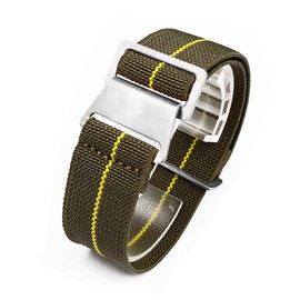 Nice Pies Man's French Troops Military Parachute Watchband Special Elastic Fabric Nylon Canvas Strap Hook Buckle 20/21/22mm Multiple Color Options (20mm, 2 Green+Yellow)