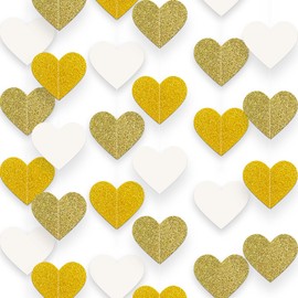 4 Packs 52FT Love Heart Garland Valentines Banner Engagement Decorations Streamer for Valentine's Day Anniversary Bachelorette Wedding Bridal Shower Birthday Father's Mother's Day Decorations (Gold)