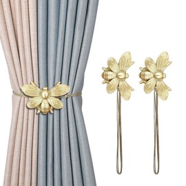 Curtain Holdbacks, Gift Set of 2, Resin Magnetic Curtain Tiebacks Golden Flying Bee Curtain Holders, Decorative Curtain Ties for Drapes, Outdoor Home Office Farmhouse Curtain Decorative Accessories