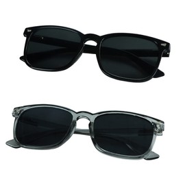 LifeArt Vintage Square Sunglasses for Men and Women Gradient Gray Lens UV400 Protection Outdoor Shades with Black+Clear Grey Frame 2 Pack